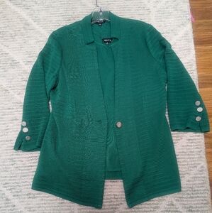Misook Knit Green Jacket 3/4 Sleeve